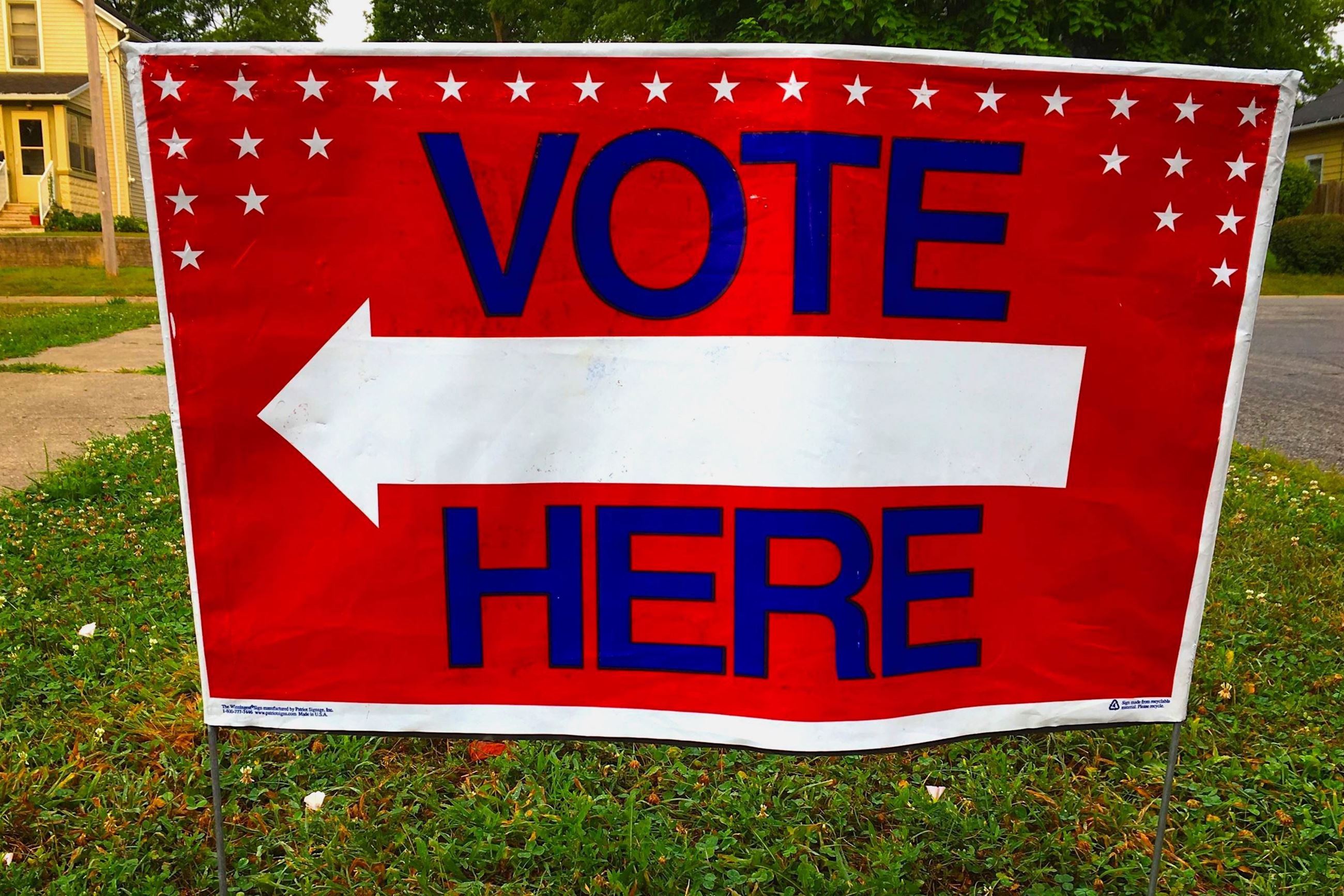 Red white and blue sign that says 