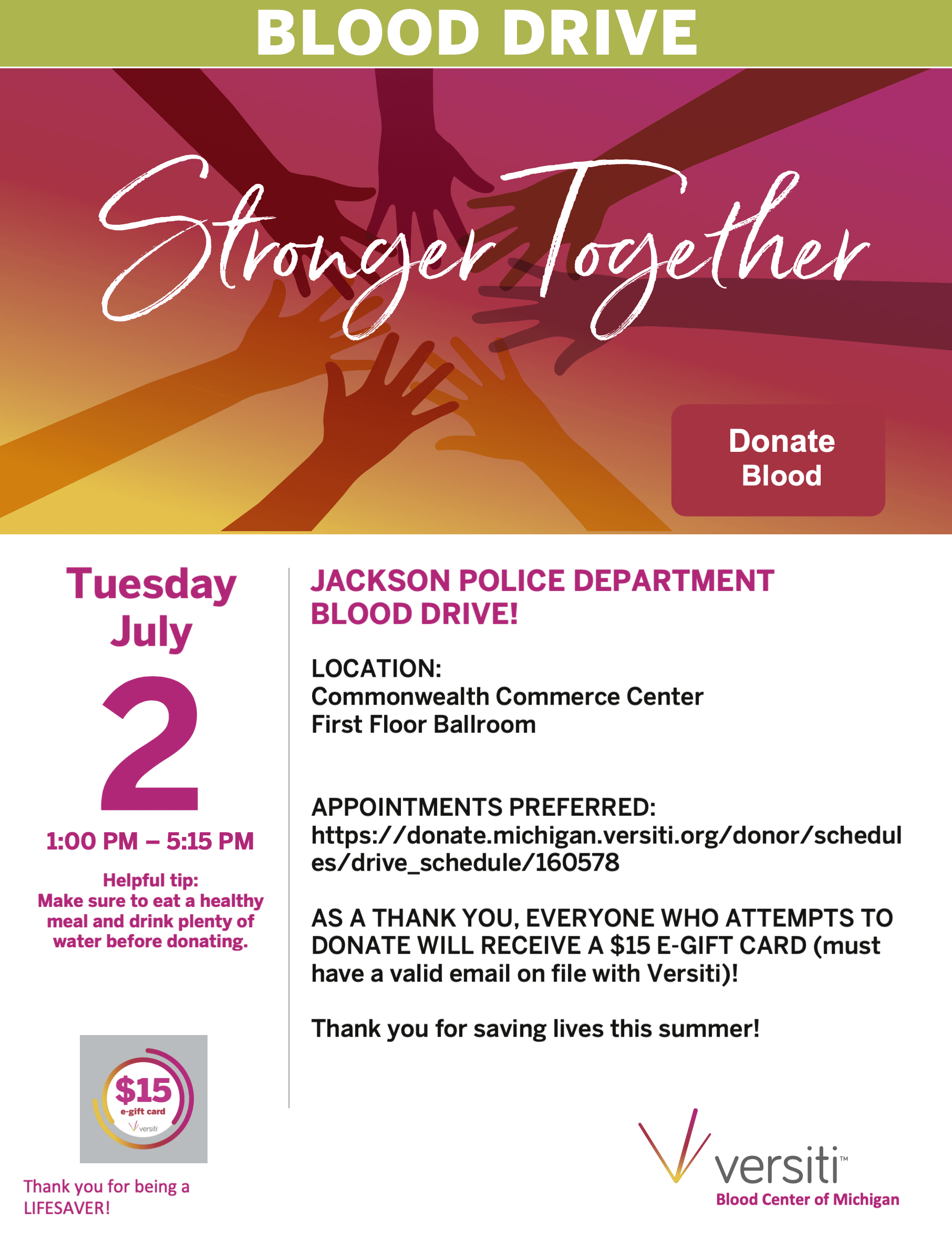 Flyer for a blood drive