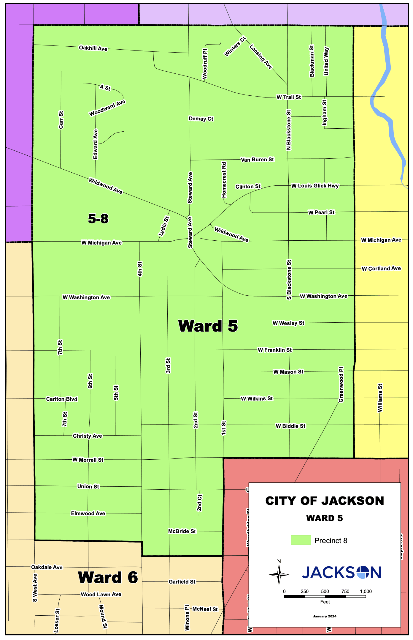 A map of Jackson's fifth ward