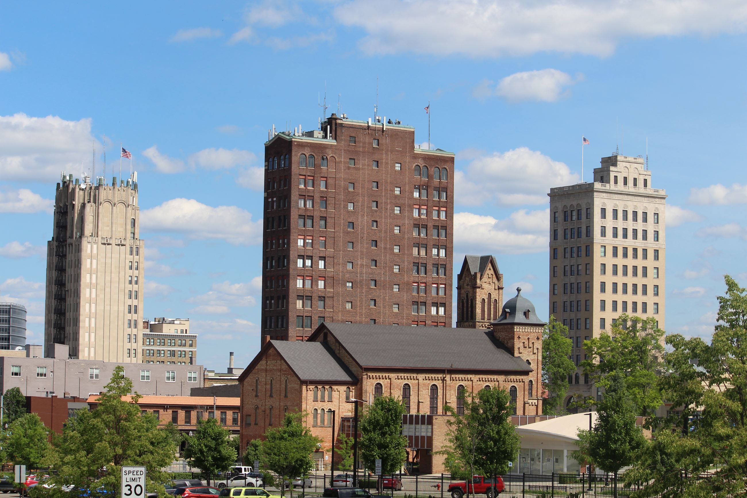 Downtown skyline looking east in the summer 